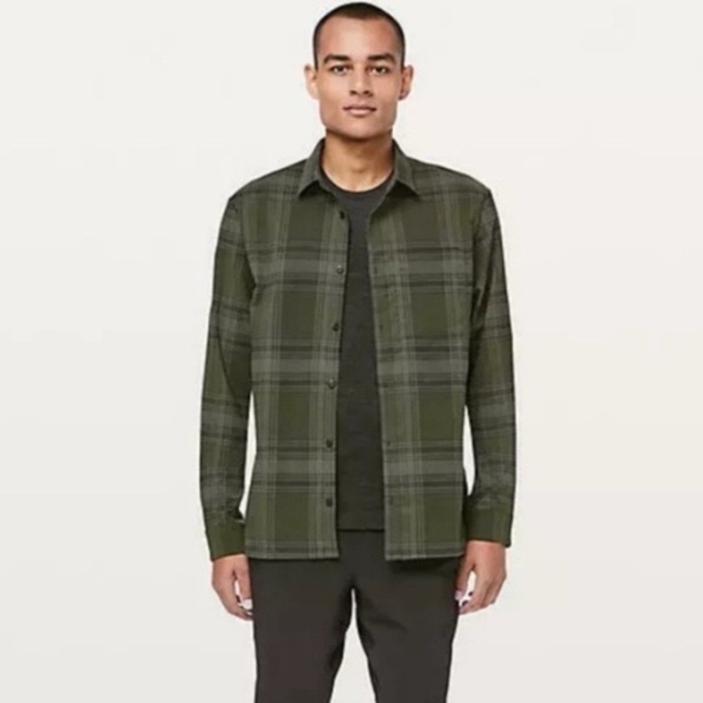 lululemon athletica Olive Green Plaid Button-Down Shirt